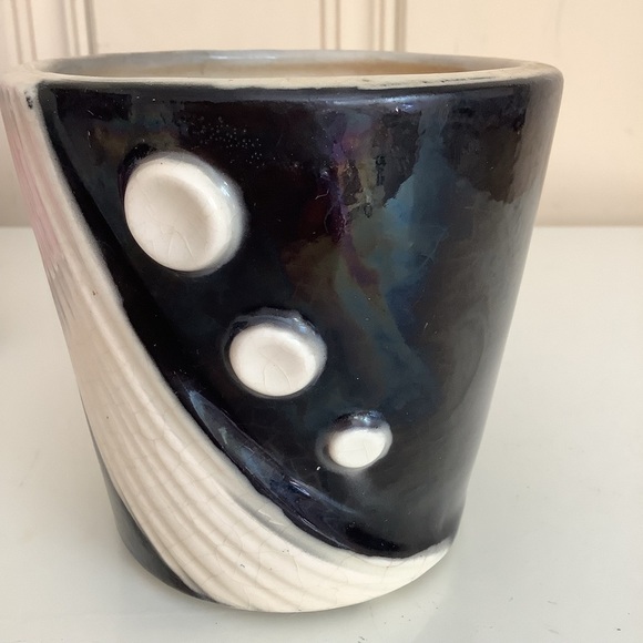 Vintage Royal Copley MCM Black White Geometric Planter Vase - Picture 4 of 6